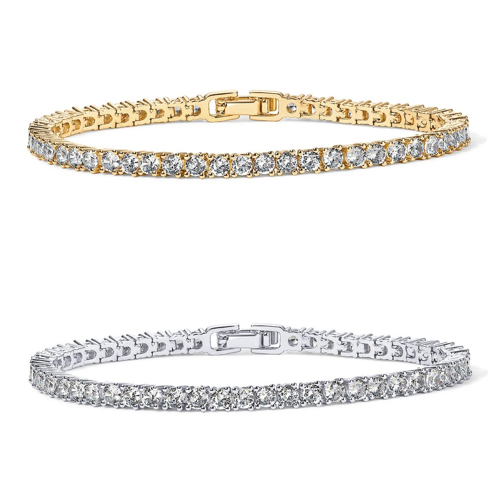 PAVOI CZ Tennis Bracelet for Women, 14K Gold Plated, Two Tone Gold, 7.5 In