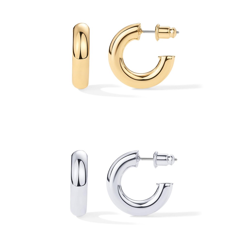 PAVOI Chunky Open Hoop Earrings, 14K Gold Plated, Two Tone Gold, Size 20