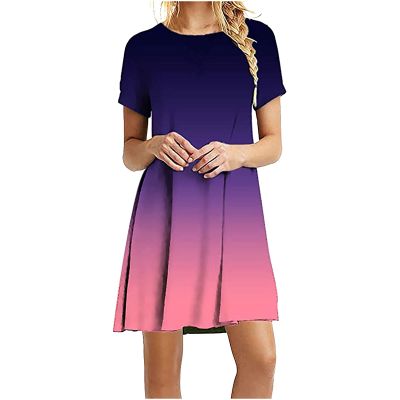 Uillui 2023 Casual Summer Dresses Women's Cute Swing Loose Fit Solid T-Shirt Comfy Flowy Tunic Dress Floral Beach Sundresses