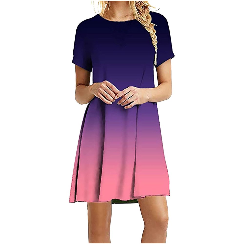 Uillui 2023 Casual Summer Dresses Women's Cute Swing Loose Fit Solid T-Shirt Comfy Flowy Tunic Dress Floral Beach Sundresses