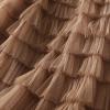 Women's Tutu Mesh Skirt Pleated Elastic Waist Layered A-Line Tulle Midi Skirt Ruffle Swing Tiered Petticoat Skirt (Pleated Brown, One Size) view 3