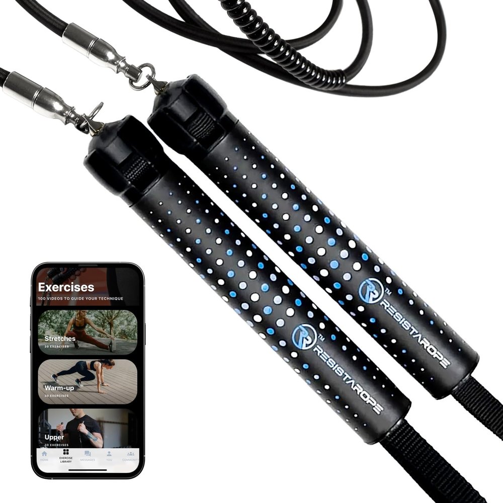 ResistaRope 2-in-1 Jump Rope & Resistance Band Quick-Convert Handles, 30 lbs Resistance, Ball Bearing Speed Rope | Compact Full-Body Training System for Home & Travel Medium