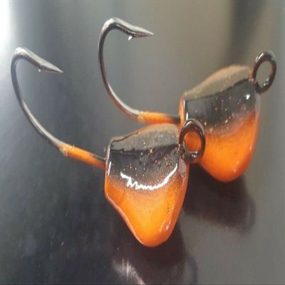 10 Painted Rock Jig Head Lure Blackfish Taug Striper Ultra Point Hook - OR/BK 1/2oz