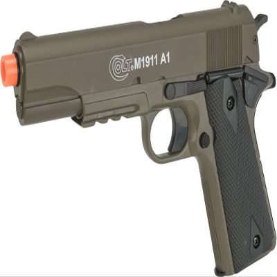 Evike Airsoft - Cybergun Colt Licensed M1911A1 Full Size Airsoft Spring Pistol w/Metal Top (Color: Tan)