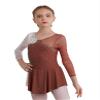Loloda Girls Long Sleeve Ballet Dance Figure Ice Skating Dress Kids Glitter Leotards with Skirted Performance Costume Reddish Brown 6 Years view 1