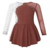 Loloda Girls Long Sleeve Ballet Dance Figure Ice Skating Dress Kids Glitter Leotards with Skirted Performance Costume Reddish Brown 6 Years view 3