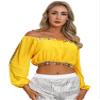 Alvivi Women Belly Dance Costume Sequin Crop Top Split Long Puff Sleeve Halloween Carnival Tops Yellow One Size view 2