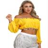 Alvivi Women Belly Dance Costume Sequin Crop Top Split Long Puff Sleeve Halloween Carnival Tops Yellow One Size view 3