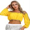 Alvivi Women Belly Dance Costume Sequin Crop Top Split Long Puff Sleeve Halloween Carnival Tops Yellow One Size view 4