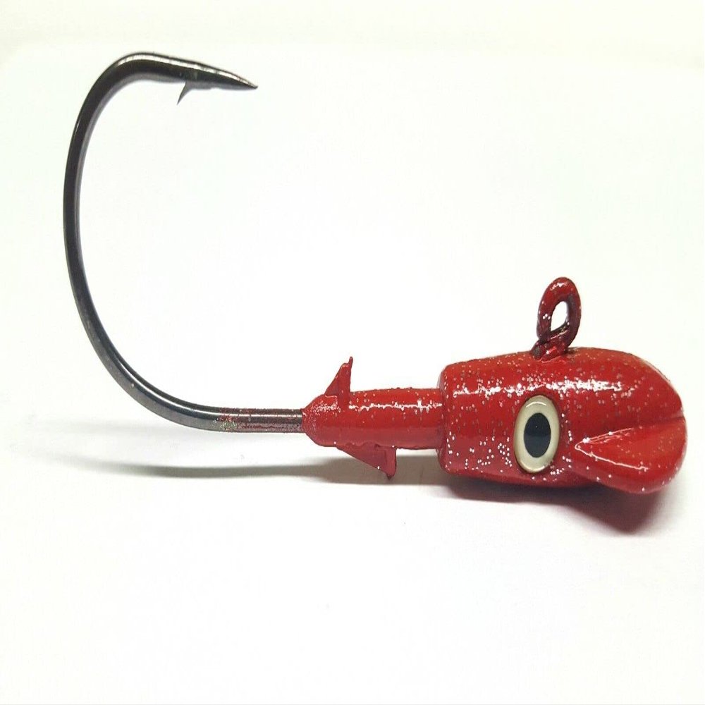 10 "Squid Jig Head Salt Water Striper Bass Swimbait Lure Ultra Point Hook- Red 1oz