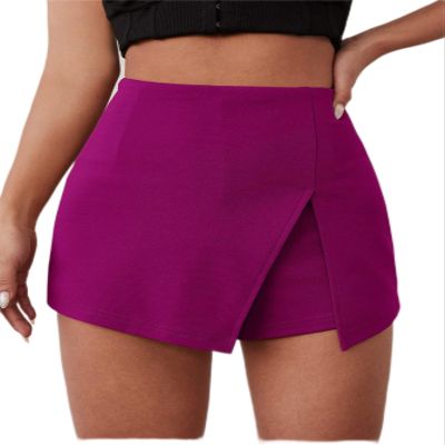 AKIOLOAS Women's Shorts Solid Split Front Skort Women's Shorts Shorts for Women (Color : Red Violet, Size : Medium)
