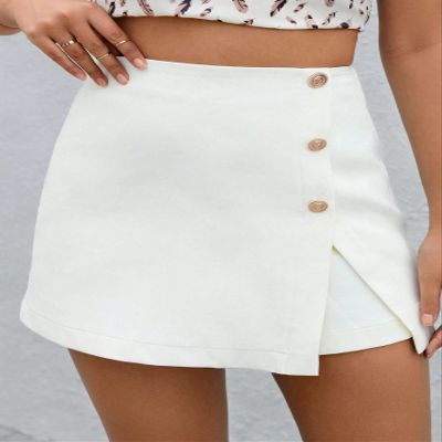 AMDMG Shorts for Women Shorts Women's Shorts Button Front Wrap Skort Shorts (Color : White, Size : Large)