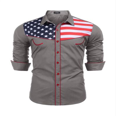 COOFANDY Country Western Shirts for Men American Flag Apparel Long Sleeve Cowboy Casual Dress Patriotic Grat, XX-Large Charcoal