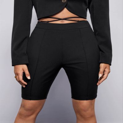 AMDMG Shorts for Women Shorts Women's Shorts Crisscross Waist Solid Shorts Shorts (Color : Black, Size : Large)