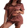 Ekouaer Silk Pajama for Women Short Sleeve Satin Pj Set Two Piece Soft Sleepwear Loungewear Casual Pjs for Summer Caramel XL view 1