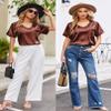 Ekouaer Silk Pajama for Women Short Sleeve Satin Pj Set Two Piece Soft Sleepwear Loungewear Casual Pjs for Summer Caramel XL view 3