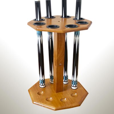 GACCO BILLIARDS Freestanding Billiard Cue Rack, Pool Table Accessories Hold 8 Cues, Pool Cue Stick Holder, Wooden Floor Stand Pool Cue Holder for Billiard Game Room (Oak)
