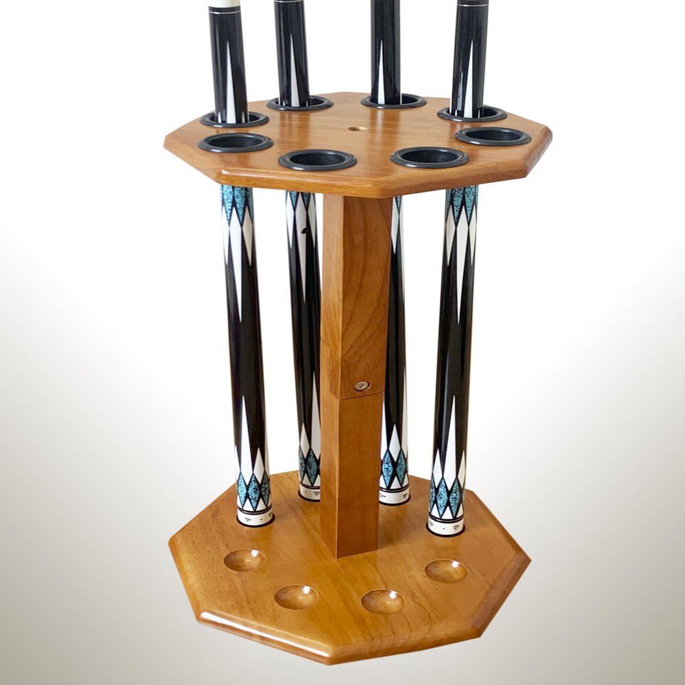 GACCO BILLIARDS Freestanding Billiard Cue Rack, Pool Table Accessories Hold 8 Cues, Pool Cue Stick Holder, Wooden Floor Stand Pool Cue Holder for Billiard Game Room (Oak)