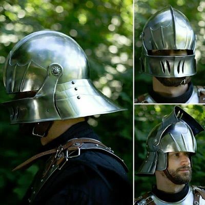 18GA Medieval German Sallet Helmet European Collectible Armour Silver Polish 18 Gauge Steel