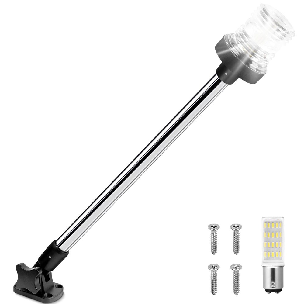 Obcursco Boat Stern Lights, IP67 Waterproof Fold-Down White LED Anchor Light for Marine, Pontoon, Fishing, Bass, and Jon Boats(18 Inches)
