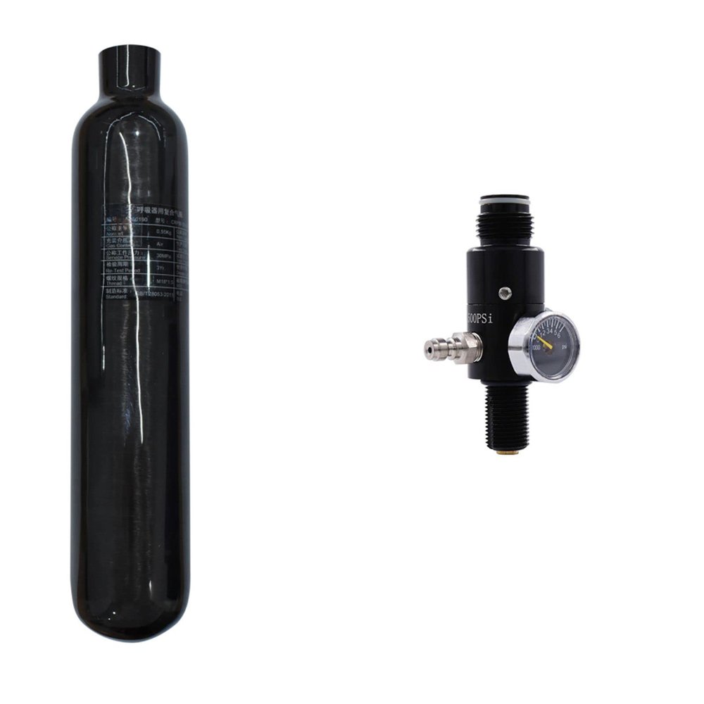 TUXING 4500psi Carbon Fiber Tank 0.5L,PCP Air Tank HPA Composite Cylinder with Regulator Valve Regulator Gauge M18*1.5 Output Pressure 1800Psi