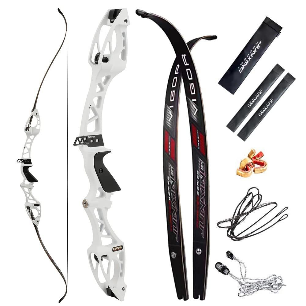 68 Inch Takedown Recurve Bow 20-40 Lbs F Interface Bow Riser and Limbs Competition Athletic Bow for RH Hunting Shooting (32 Lbs, White)