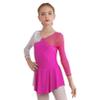 FEESHOW Kids Girls Long Sleeve Figure Ice Skating Dress Ballerina Shiny Diamond Ballet Dance Leotards Costume Rose 16 Years view 1