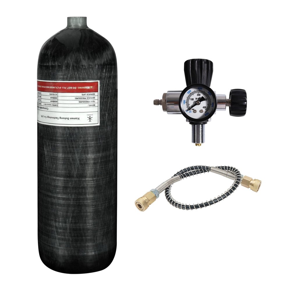 TUXING 4500psi Carbon Fiber Air Tank 6.8L, Adjustable Compressed Air Regulator for Pcp Paintball Tank Cylinder with Pressure Gauge Valve