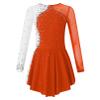 FEESHOW Kids Girls Long Sleeve Figure Ice Skating Dress Ballerina Shiny Diamond Ballet Dance Leotards Costume Orange 16 Years view 3