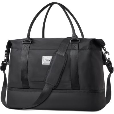BAGAIL Travel Duffel Bag - Weekender, Overnight Gym Carry On Tote with Wet Pocket, Hospital Mom Bag for Labor and Delivery - Extra Large, Black