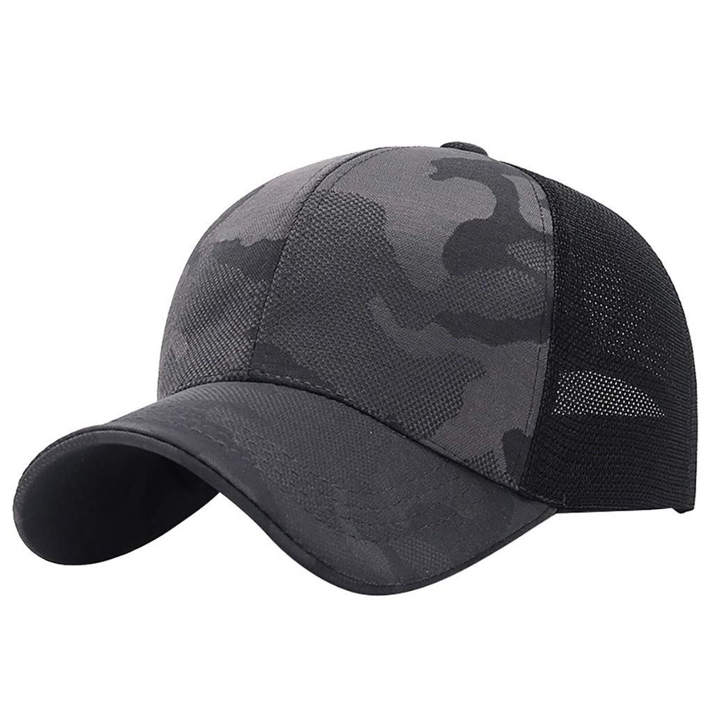 Womens Mans Camouflage Baseball Caps Adjustable Sunscreen Sun Hats Outdoor Sports Breathable Hollow Out Trucker Hat (Grey, One Size)