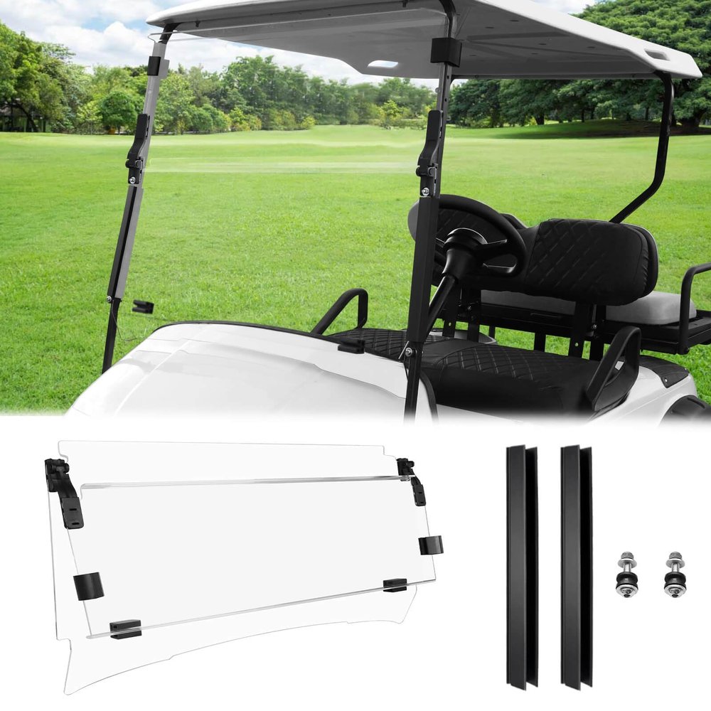 Golf Cart Windshield for EZGO TXT 1995-2013 Golf Cart, Foldable| Clear| Impact Resistant Windshield For EZGO Fit 0.75 Inch Square Strut Window Frame(Clear)