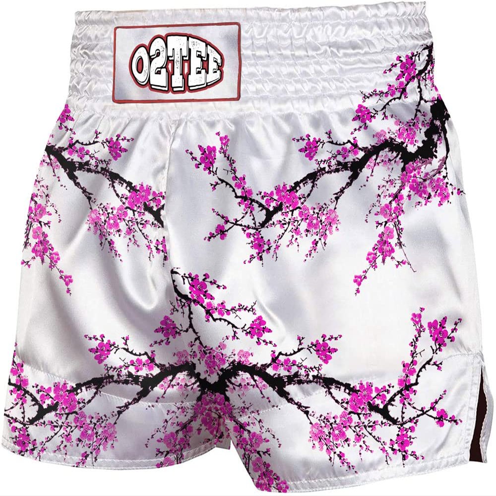 O2TEE Sakura Muay Thai Boxing Shorts for Casual Running Party Night,Pink XL