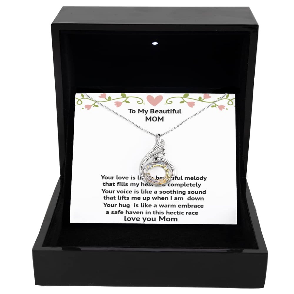Rising Phoenix Necklace Luxury Box Mom Gifts, Mom Gift from Daughter or Son, Sentimental Gifts for Mom, Mother Birthday Gift with Message Card Quot