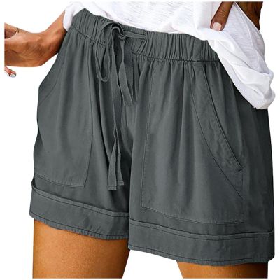 Drawstring Elastic Waist Casual Shorts for Women Summer Lightweight Comfy Pockets Beach Shorts Loose Fit Pajama Shorts