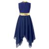 FEESHOW Girls Kids Shiny Sleeveless Ballet High-Low Lyrical Dance Dress Modern Contemporary Performance Costumes Dark Blue&Gold 10 Years view 3