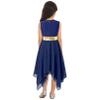 FEESHOW Girls Kids Shiny Sleeveless Ballet High-Low Lyrical Dance Dress Modern Contemporary Performance Costumes Dark Blue&Gold 10 Years view 4