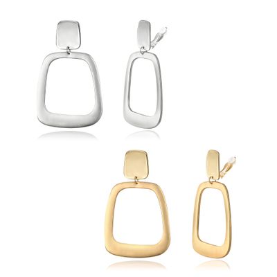 BriLove Matte Gold Silver 2 Pairs Clip-on Earrings Set Fashion Square-Shape Statement Retro Drop Clip for Women Mom Gift