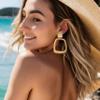 BriLove Matte Gold Silver 2 Pairs Clip-on Earrings Set Fashion Square-Shape Statement Retro Drop Clip for Women Mom Gift view 3