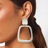 BriLove Matte Gold Silver 2 Pairs Clip-on Earrings Set Fashion Square-Shape Statement Retro Drop Clip for Women Mom Gift view 4
