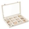 Frebeauty Velvet Jewelry Tray,12 Grid Jewelry Organizer with Clear Lid,Bracelets Holder,Jewelry Display Case with Clasp,Drawer Insert Bangle Brooch,13.8 x 9.5 x 2 Inches,Gift for Women Girls(Beige) view 1
