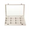 Frebeauty Velvet Jewelry Tray,12 Grid Jewelry Organizer with Clear Lid,Bracelets Holder,Jewelry Display Case with Clasp,Drawer Insert Bangle Brooch,13.8 x 9.5 x 2 Inches,Gift for Women Girls(Beige) view 2