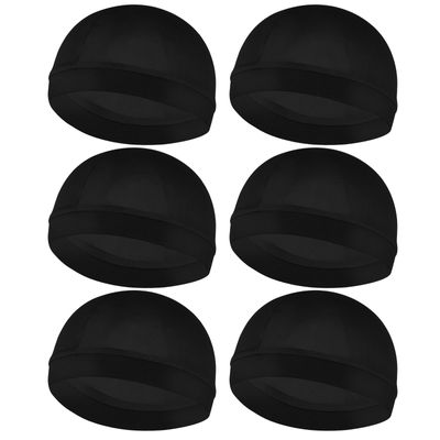 6 Pack Premium Silky Durags for Men - Breathable Elastic Wave Cap, Adjustable Skull Cap for Sleeping, Gym & Styling (Black Moisture-Wicking Hair Care Set)