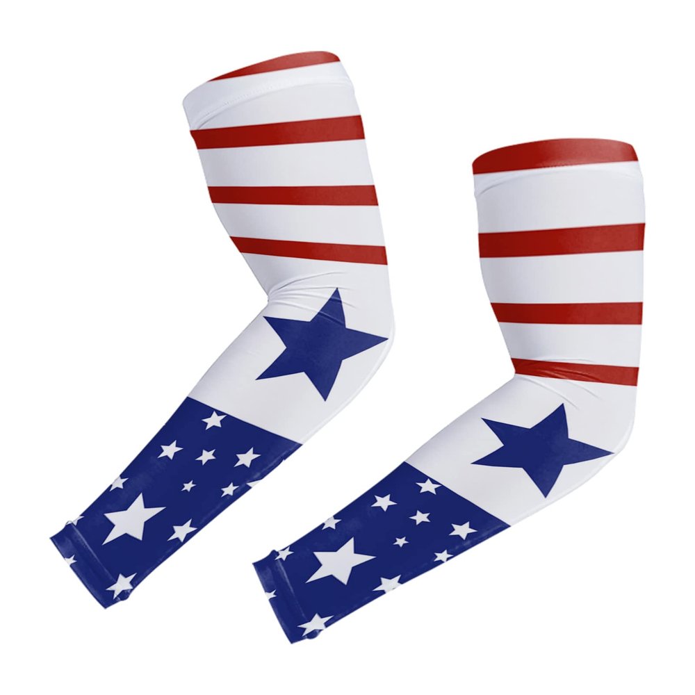 Sabolny Red Striped Arm Sleeves for Women Man Youth,UV Sun Protection Sleeves Compression Cooling Sleeves for Golf,Running,Cycling,Fishing,Driving,Hiking,XL Blue Stars Independence Day Summer Holiday