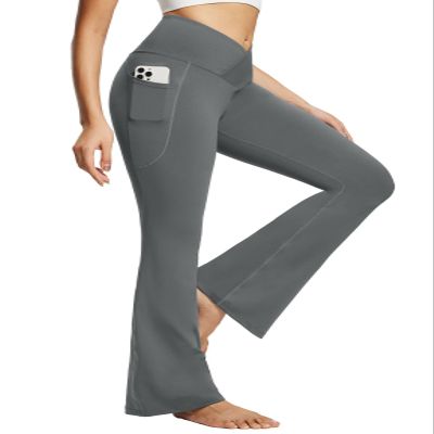 baleaf Women's Flare Leggings with Pockets High Waisted Petite Yoga Pants Casual Workout Bootcut Leggings Dark Grey 29" S