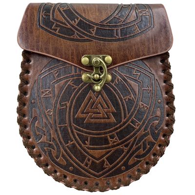 HiiFeuer Nordic Embossed Belt Bag, Retro Medieval Faux Leather Side Pack, Vintage Portable Belt Pouch For LARP Ren Faire (Odin)