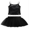 easyforever Girls Sequins Jazz Lyrical Ballet Modern Dance Costume Shiny Camisole Tank Crop Top with Mesh Tutu Skirt Set Black 16 Years view 3