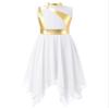 Aislor Kids Girls Sleeveless Color Block Liturgical Worship Praise Dance Tunic Dress Lyrical Contemporary Dance Costume White 10 Years view 3