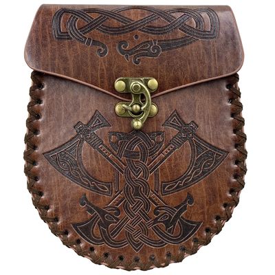 HiiFeuer Nordic Embossed Belt Bag, Retro Medieval Faux Leather Side Pack, Vintage Portable Belt Pouch For LARP Ren Faire (Axe)