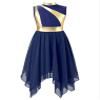 easyforever Kids Girls Praise Lyrical Dance Dress Color Block Asymmetrical Worship Liturgical Costume Tunic Dancewear Navy Blue 6 Years view 3